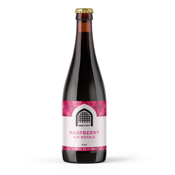 Vault City - Raspberry Kir Royale Sour, 11.5% ABV, 375ml.  Revisiting the recipe from one of our highest rated beers in 2021, we’ve created Raspberry Kir Royale. Expect classic cocktail vibes and a perfect addition to our house-mixed culture.  With the ripest end of season raspberries, this beer is bursting with jammy sweetness and a smooth, pillowy mouthfeel to set your tastebuds alight.