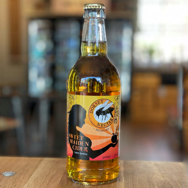 Dorset Nectar - Sweet Maiden Cider, 5.0% ABV, 440ml.  A medium-sweet traditional still farmhouse cider that is rich and velvety in taste.