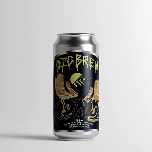 Dig Brew x Full Circle - 2D Love, Sour IPA with Prickly Pear, 5.8% ABV, 440ml.  A sour IPA hopped with El Dorado hotside followed by Motueka, Bru-1 and more El Dorado coldside before being re-fermented on prickly pear.