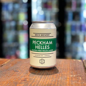 Brick Brewery - Peckham Helles Lager, 4,2% ABV., 330ml.  Peckham Helles is a take on the traditional Bavarian-style Helles lager. Straw yellow and filtered for crystal clear clarity, Peckham Helles has a soft bitterness with light, fruity yeast esters and herbal spice from Hallertau Mittelfruh hops. Refreshing and moreish with a clean and crisp finish.