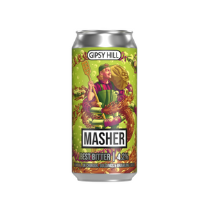 Gipsy Hill - Masher, Best Bitter, 4.2% ABV, 440ml.  Masher is a Best Bitter. A recipe by Josh, one of our Senior Brewers -pushing a slightly more hop-forward take on the style.  Brewed with Admiral, UK Chinook, Goldings and Bramling Cross for notes of hedgerow fruits and soft earthy spice. A twist of Rye in the grist layers a little extra spice to the brew, with Cara giving a toffee-esque backbone.